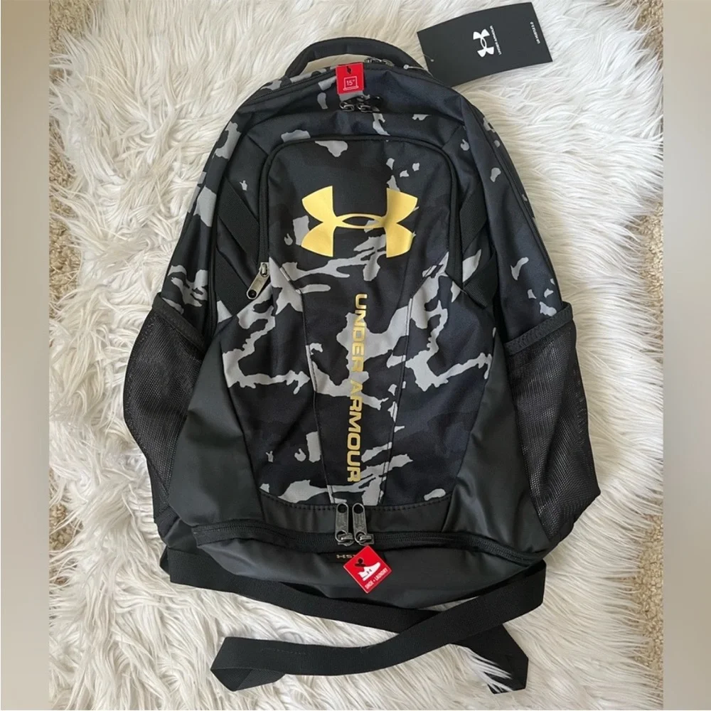 {Under Armour} UA Hustle Backpack in Camo Black / Metallic Gold - NWT